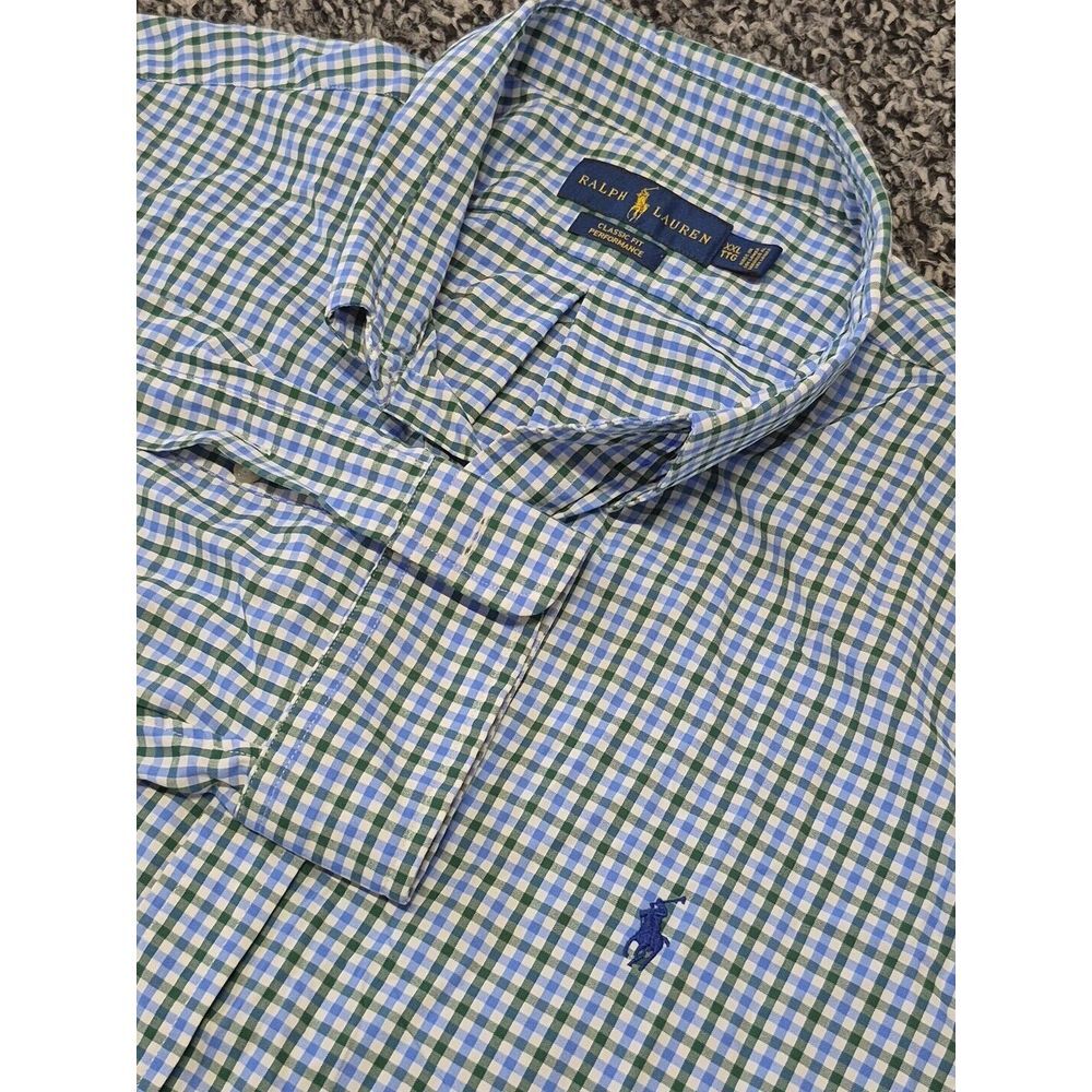 Ralph Lauren Performance Button Down Shirt 2XL XXL Plaid White Long‎ Sleeve